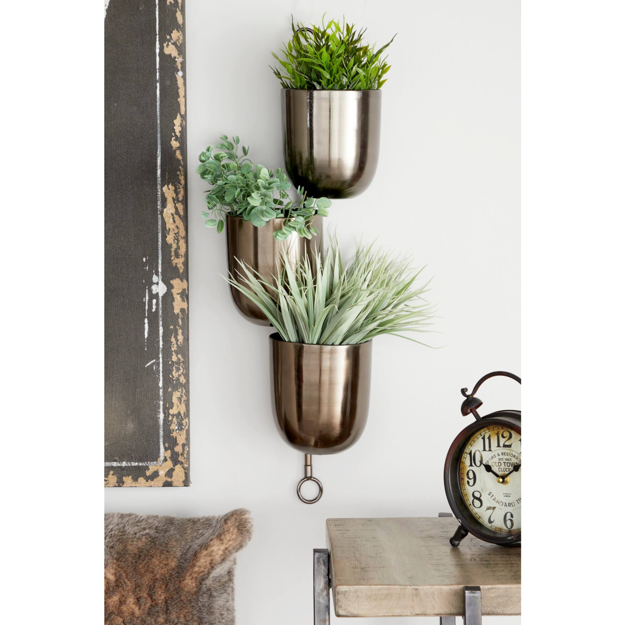 25" Dark Silver Metal Contemporary 3-Pot Hanging Planter